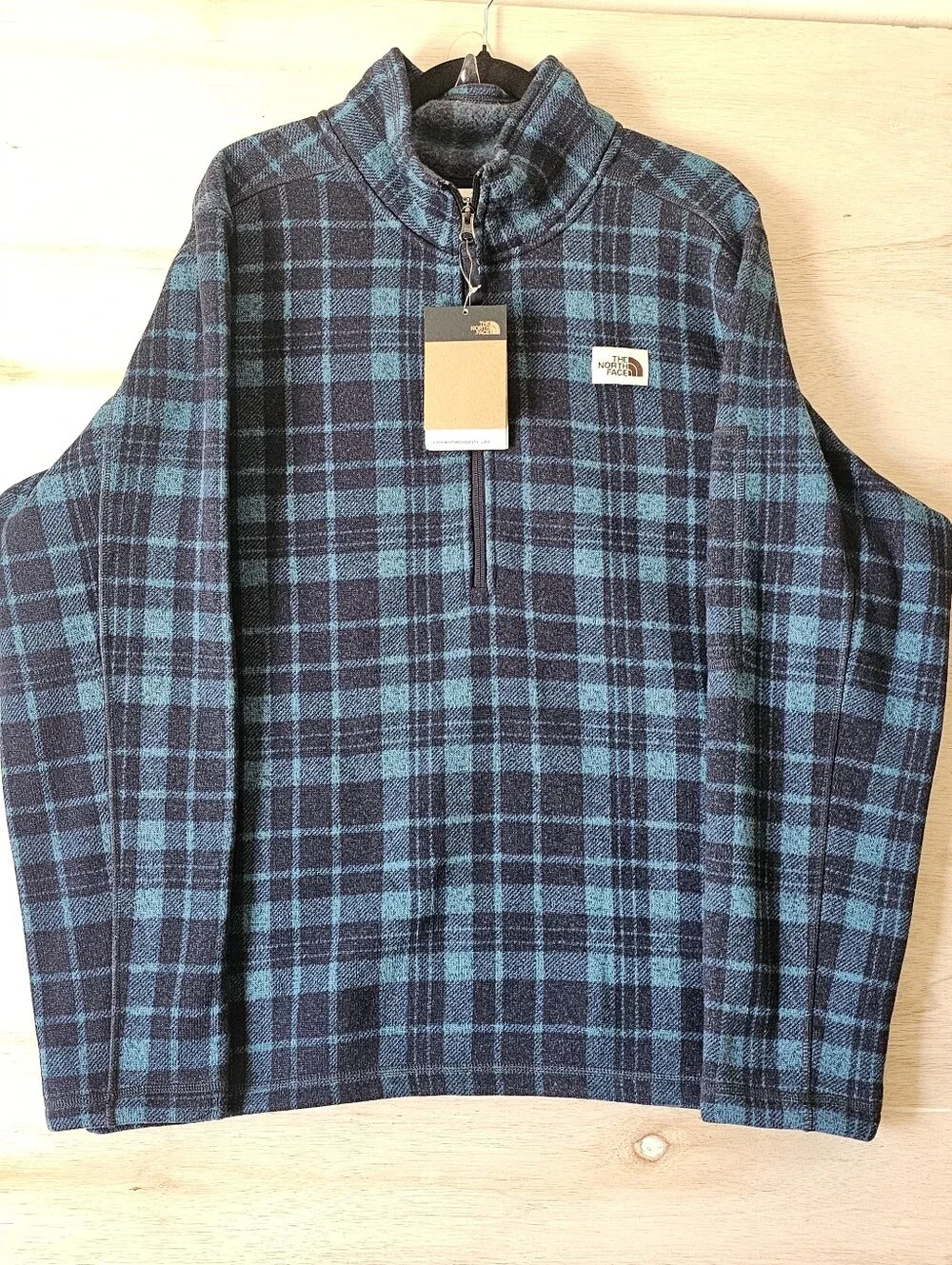 The North Face Men's Gordon Lyons 1/4 Zip Fleece Pullover Plaid Blue/Navy Size X